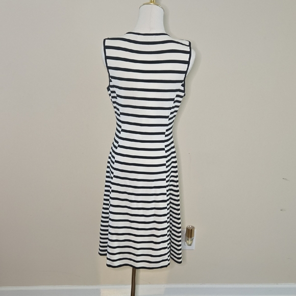 Catherine Malandrino Black White Sheath Midi Dress Coastal Nautical Prep M - Picture 5 of 6